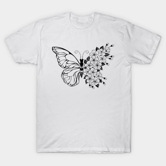 Flower Butterfly with Sakura T-Shirt by Blackmoon9